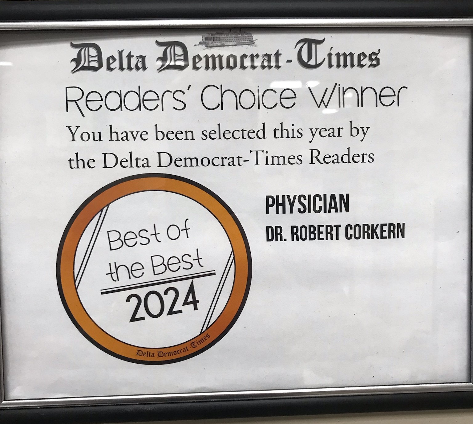 Dr. Robert Corkern Named "Best of the Best 2024" by Delta Democrat Times Readers' Choice Awards